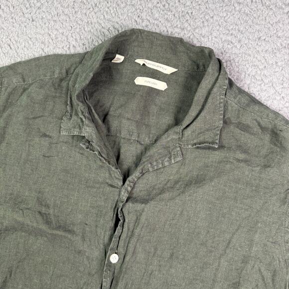 SuitSupply Shirt Mens Large Green Button Up Pure Linen Short Sleeve Camp Collar - Picture 1 of 10